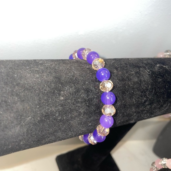 Jewelry - Handmade Purple and champagne Beaded Bracelet